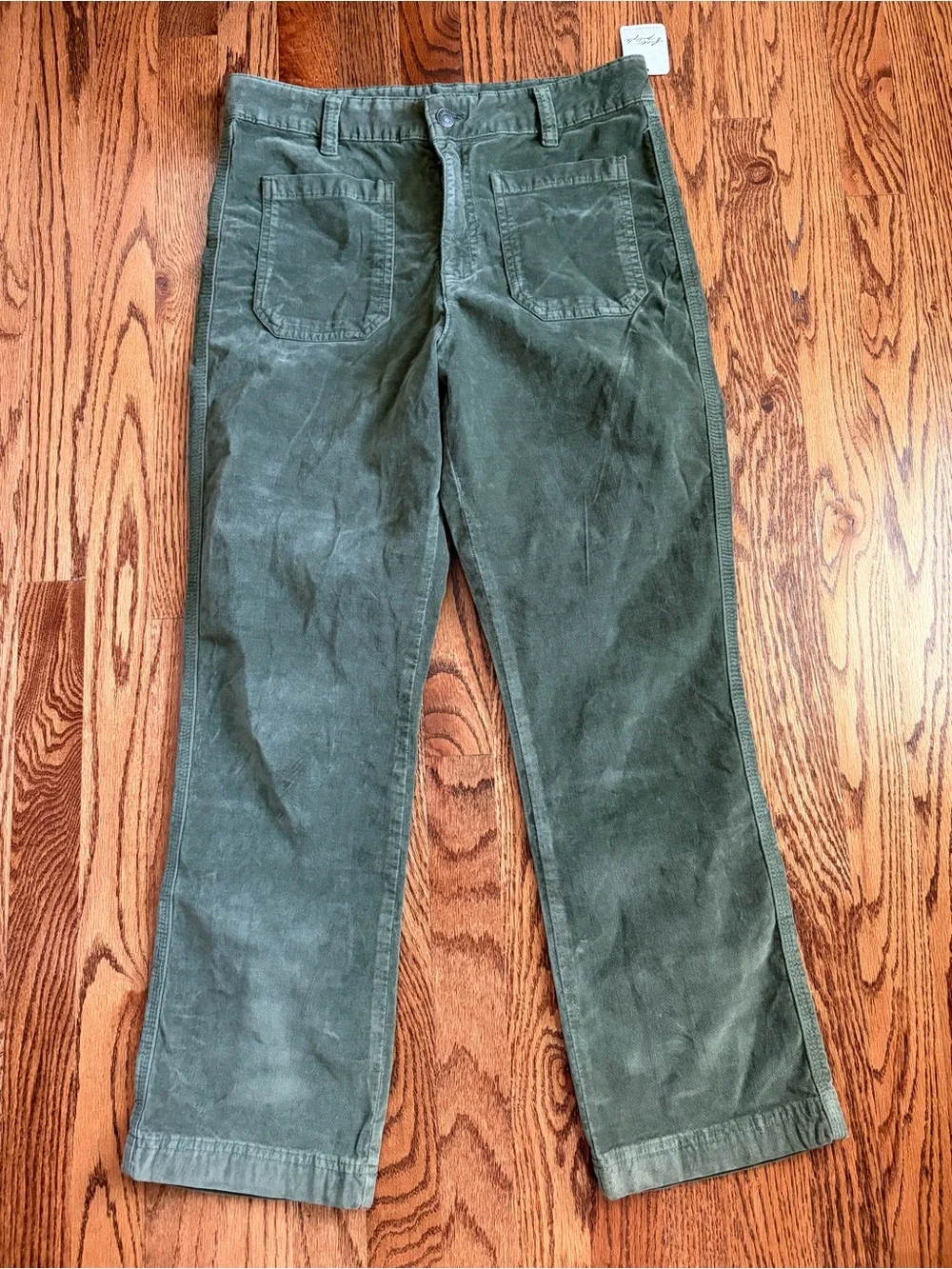 FREE PEOPLE High Time Velvet Kick Flare Pants Chive Green Size 12 NWT